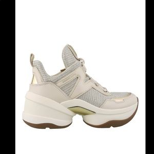 MICHAEL KORS
Olympia Leather Mesh Sneakers In Beige
